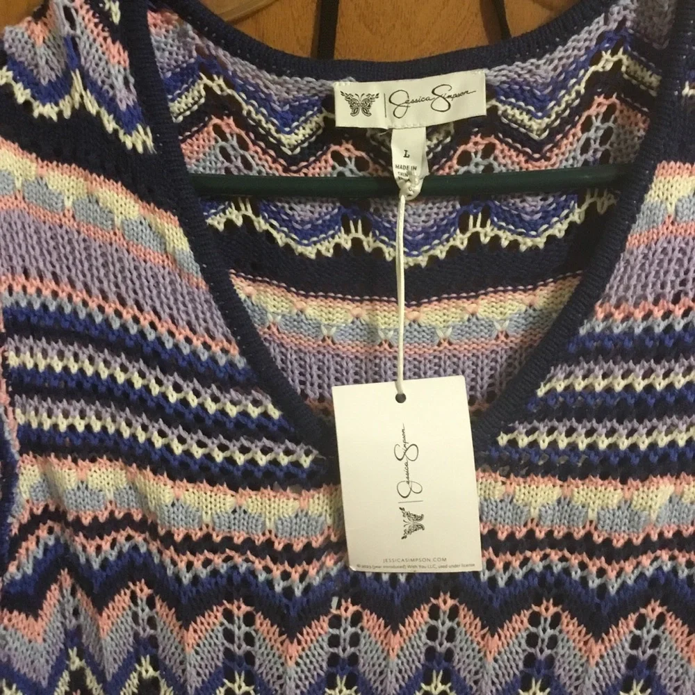 Jessica Simpson Purple Blue and White Striped Chevron Crochet Knit Midi Dress L - Picture 9 of 12